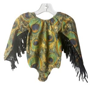 Handmade Small Shop Peacock Fringe Leotard. Absolutely Adorable. Size 2/3. OOAK